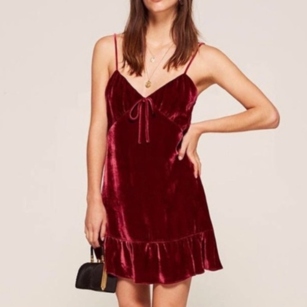 REFORMATION Polly Mini Velvet Red Dress S